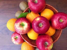 Fruit on wooden background video