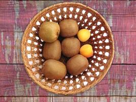 Fruit on wooden background video