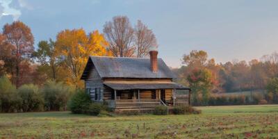 AI generated Log Cabin Surrounded by Trees in the Mountains photo