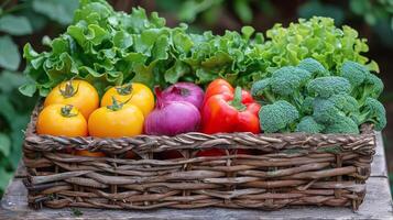 AI generated Basket Filled With Various Vegetables photo