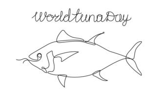 World tuna day. One line continuous isolated on white background. vector