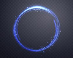 Blue magic ring with glowing. Neon realistic energy flare halo ring. Abstract light effect on a dark background. Vector illustration.