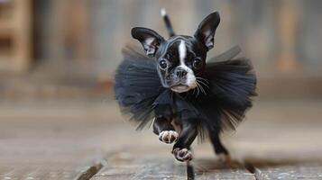 AI generated Black and White Dog in Tutu photo