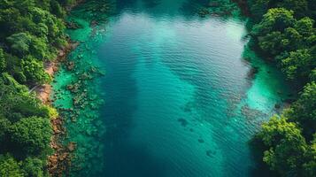 AI generated Tranquil Lake Surrounded by Green Trees photo