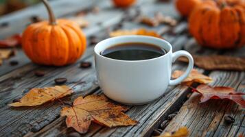 ai generado un taza de café en de madera mesa foto