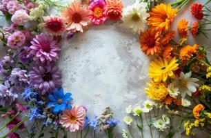 ai generado un manojo de flores en un mesa foto