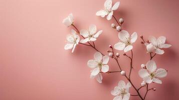 AI generated White Flowers Branch on Pink Background photo