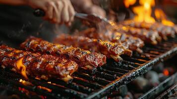 ai generado persona Cocinando comida en parrilla foto