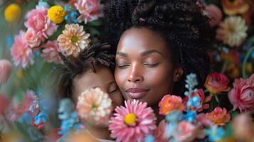 AI generated Mother and Daughter in a Field of Flowers photo