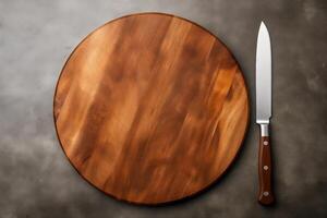 AI generated Blank cutting board and knife, top view photo