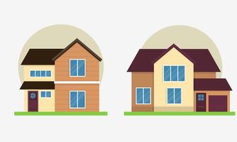 Flat Style Modern Detailed Colorful Cottage Houses Buildings Vector Illustration