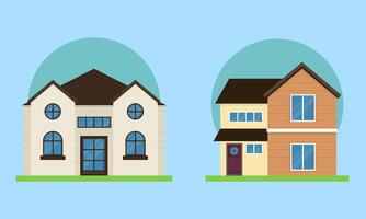 Flat Style Modern Detailed Colorful Cottage Houses Buildings Vector Illustration