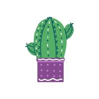 Hand-drawn vector cactus isolated on white background. Flat style illustration of spiny plant, blooming cactus, succulent plant in colorful ceramic pot. Home plant, mexico cactus flower.