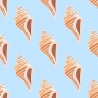 Sea shells vector seamless pattern, mollusks. Flat illustration of seashell.