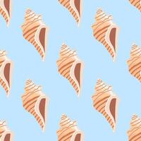 Sea shells vector seamless pattern, mollusks. Flat illustration of seashell.