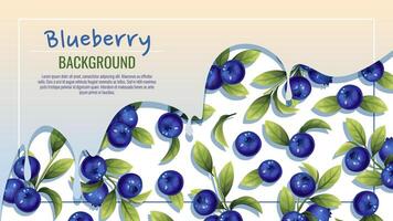 Banner design with blueberries and green leaves. Poster, background with wild berries. Wholesome, healthy food. Flying fresh vector illustration