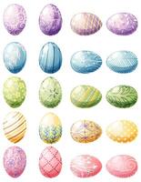 Easter eggs on isolated background. A set of colorful chicken eggs. Great for decor, design, stickers for Happy Easter. vector