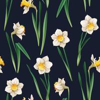 Seamless pattern with narcissus flowers. Spring fabric design. Floral print for Easter with daffodils. Suitable for fabric wallpaper, textiles, scrapbooking. vector