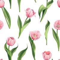 Seamless pattern with pink tulips. Background for March 8, Mother's Day. Texture with spring flowers. Great for wrapping paper, textiles, fabric, wallpaper, etc vector