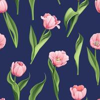 Seamless pattern with pink tulips. Background for March 8, Mother's Day. Texture with spring flowers. Great for wrapping paper, textiles, fabric, wallpaper, etc vector