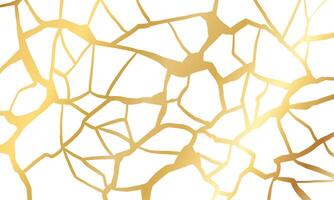 Gold kintsugi repair cracks background texture vector illustration isolated on white background. Broken foil marble pattern with golden dry cracks. Wedding card, cover or print pattern Japanese motif.