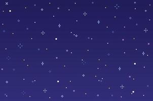 Pixel art night sky. Retro 8-bit game evening background with stars. Flat halftone pattern for mobile interface game. Blue colors on backdrop. Vector illustration