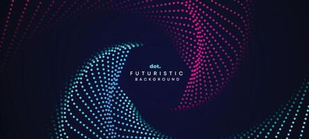 Abstract Dark Navy Blue Green Gradient Waving Circles Flowing Dot Technology Banner Background. Purple Pink Gradient Glowing Dotted Wave Digital Futuristic Diagonal Banner for Cover, Website, Header vector