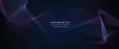 Digital Technology Banner Abstract Purple and Blue Waving Lines Background. Navy Blue and pink gradient with Future technology Diagonal glowing shiny geometric shape for cover, website, header vector