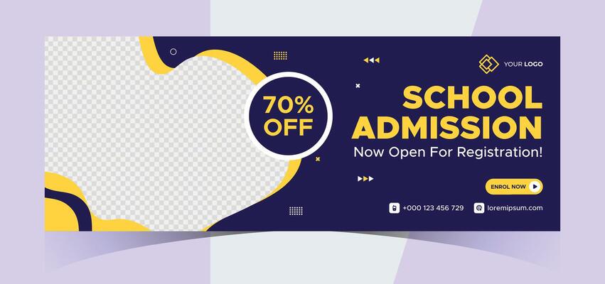 school admission social media photo cover and web banner. Back to school online education web banner template. Kids education e-learning design for post, flyer, brochure, poster, website, header