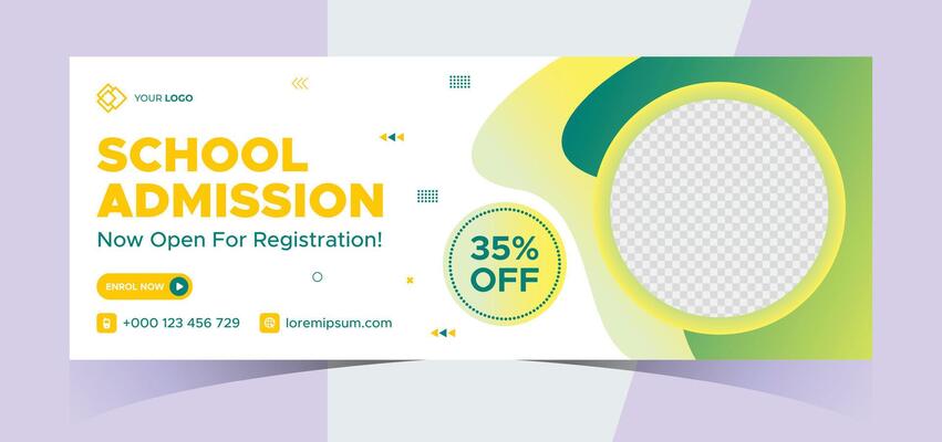 school admission social media photo cover and web banner. Back to school online education web banner template. Kids education e-learning design for post, flyer, brochure, poster, website, header
