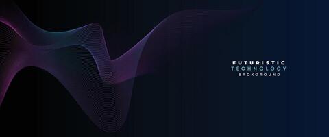 Digital Technology Banner Abstract Purple and Blue Waving Lines Background. Navy Blue and pink gradient with Future technology Diagonal glowing shiny geometric shape for cover, website, header vector