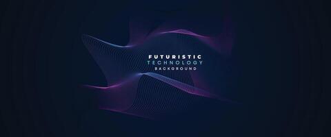 Digital Technology Banner Abstract Purple and Blue Waving Lines Background. Navy Blue and pink gradient with Future technology Diagonal glowing shiny geometric shape for cover, website, header vector