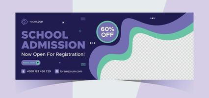 school admission social media photo cover and web banner. Back to school online education web banner template. Kids education e-learning design for post, flyer, brochure, poster, website, header vector