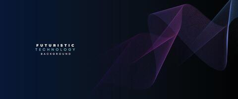 Digital Technology Banner Abstract Purple and Blue Waving Lines Background. Navy Blue and pink gradient with Future technology Diagonal glowing shiny geometric shape for cover, website, header vector