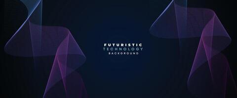 Digital Technology Banner Abstract Purple and Blue Waving Lines Background. Navy Blue and pink gradient with Future technology Diagonal glowing shiny geometric shape for cover, website, header vector