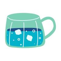 Hand drawn cup with water and ice. Doodle illustration, concept of hydration, drink more water. vector
