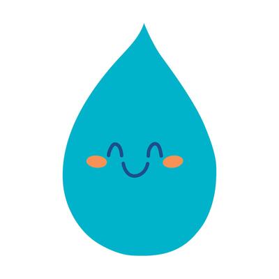Cute kawaii hand drawn water drop. Funny vector character smiling