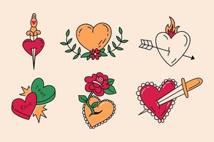 valentines flash tatto with hearts. old school tattoo funny stickers vector