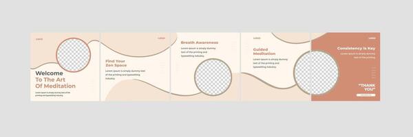 How to social media carousel template, meditation and relaxing banner design for spa yoga shops etc vector