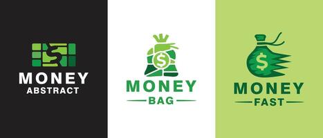 collection of logos about money, a concept that combines banknotes and money bags vector