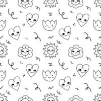 Doodle heart, sun and flower abstract handdrawn seamless pattern background for wallpaper and illustration vector