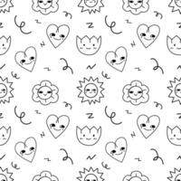 Doodle heart, sun and flower abstract handdrawn seamless pattern background for wallpaper and illustration vector