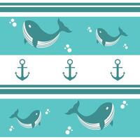 Pattern of whales, anchors and bubbles. Cute decorative seamless design for wallpaper, fabric, textiles and backgrounds and kids bedrooms. vector