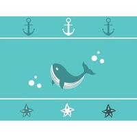 Pattern of whales, starfish, anchors and bubbles. Cute decorative design for wallpaper, fabric, textiles and backgrounds. vector