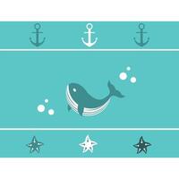 Pattern of whales, starfish, anchors and bubbles. Cute decorative design for wallpaper, fabric, textiles and backgrounds. vector