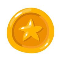 A gold game coin. The coin icon. A gold medal. A coin with a star. An element of the graphical design. The golden star. The symbol of money. A symbol of good luck, a bonus. St. Patrick's Day vector