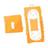 A set of open and closed sanitary pads, yellow packaging. A gasket for a woman's menstruation in a closed container is an element of a vector illustration of a flat-style packaging icon