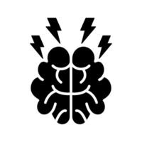 Illustration of headache, thinking process, brain with lightning bolt icon vector