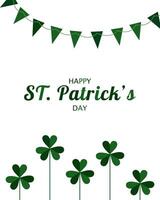 Card for St. Patrick's Day on March 17 with shamrocks and garland of flags. Green shamrocks with place for text on white background. vector