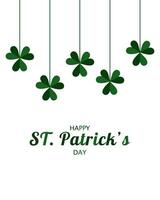 Card for St. Patrick's Day on March 17 with shamrocks suspended on string. Garland of green shamrock with place for text on white background. vector